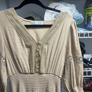 Beige Crochet Detail Dress